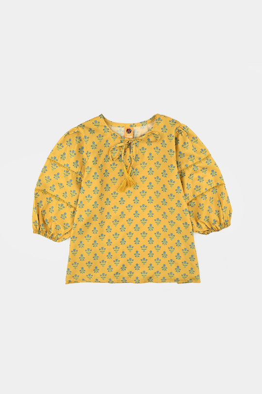 Girls Poly Lawn casual Top Sunshine-Yellow