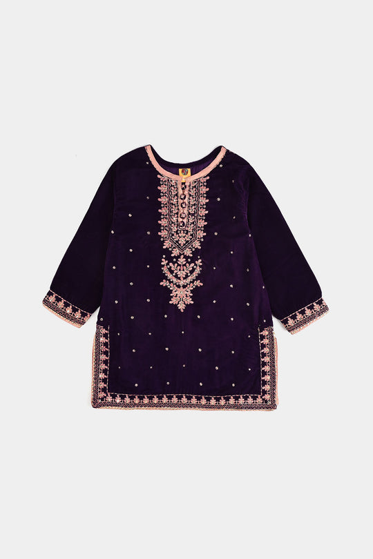 Girls Velvet 3Pcs Rani-Purple