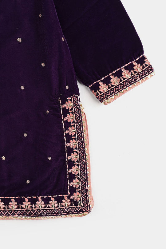 Girls Velvet 3Pcs Rani-Purple