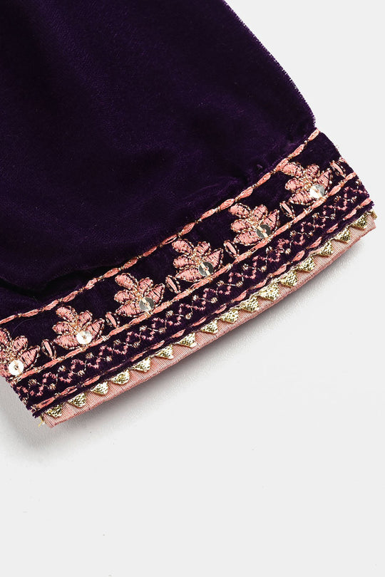 Girls Velvet 3Pcs Rani-Purple