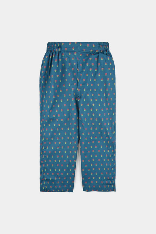 Girls Cotton Printed Culotte Tribe-BLUE