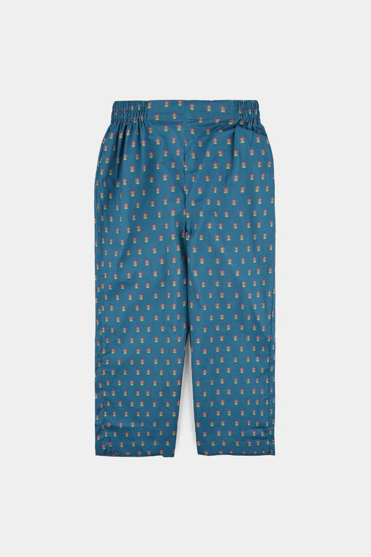 Girls Cotton Printed Culotte Tribe-BLUE