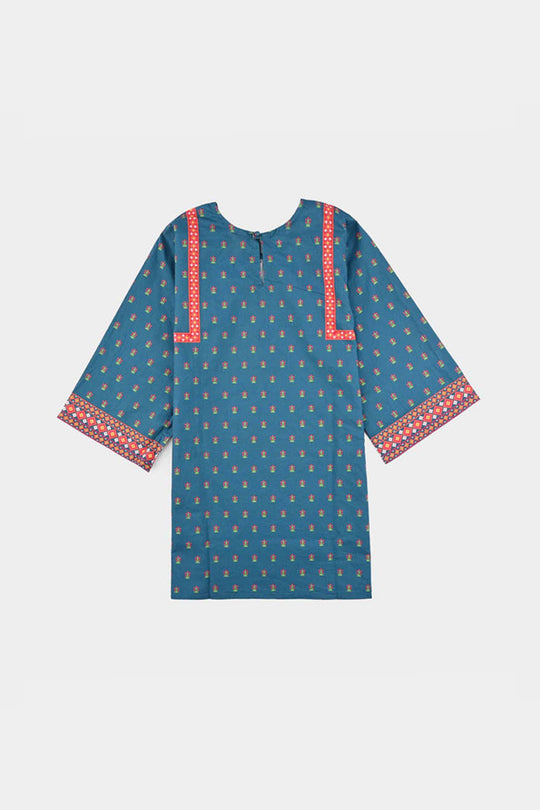Girls Cotton Printed Kurti - Blue