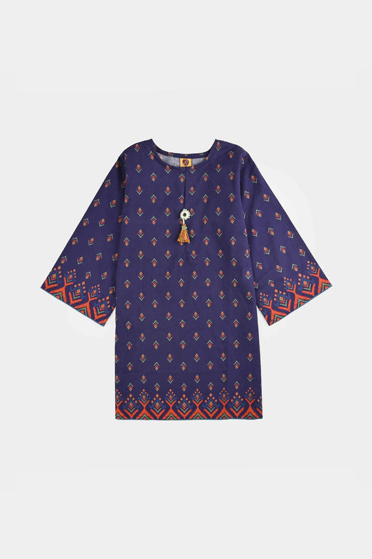 Girls Cotton Printed Kurti Ikat - Purple