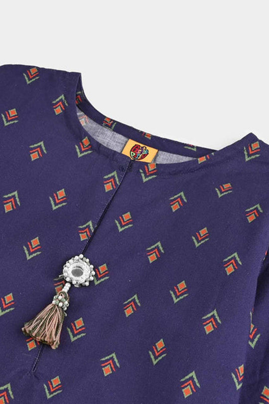 Girls Cotton Printed Kurti Ikat - Purple