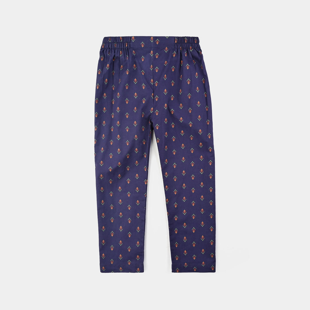 Girls Cotton Printed Pant IKAT - Purple