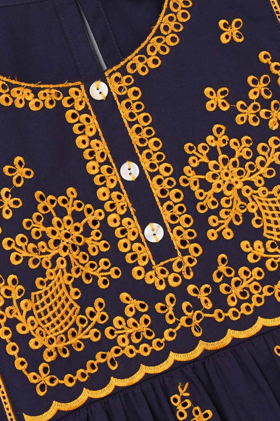 Girls Cotton Embroidered Kurti  - Navy Blue