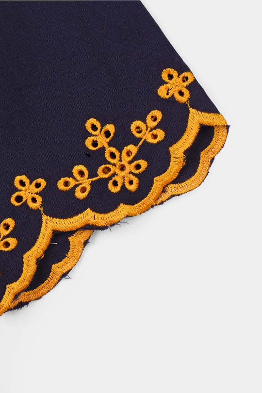 Girls Cotton Embroidered Kurti  - Navy Blue