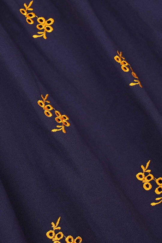 Girls Cotton Embroidered Kurti  - Navy Blue