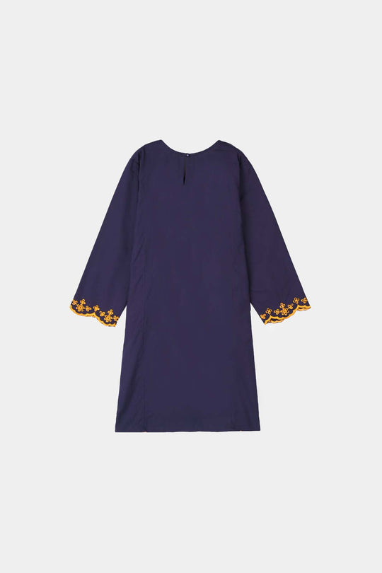 Girls Cotton Embroidered Kurti  - Navy Blue