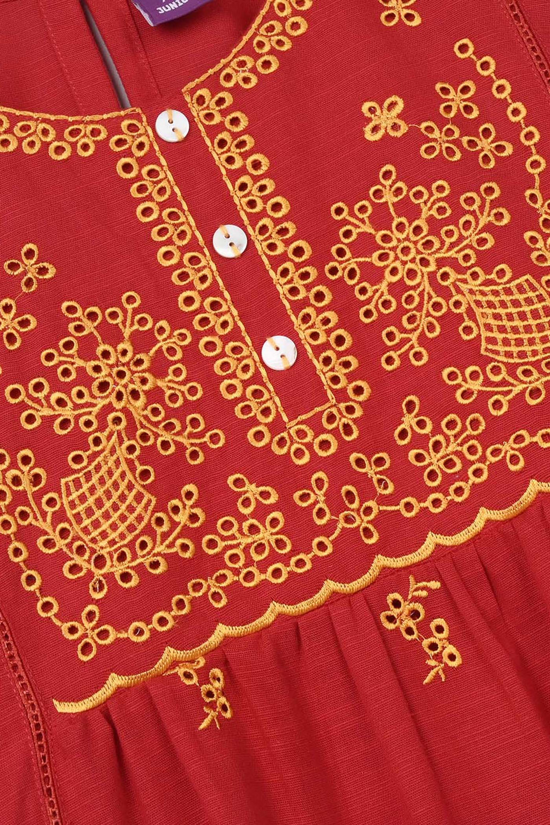 Girls Raw Silk Emb Kurti - Maroon