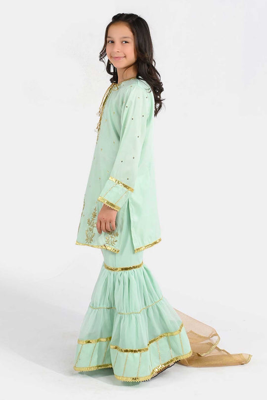 Girls Raw Silk 3-Piece Set (Chaman) - Mint Green