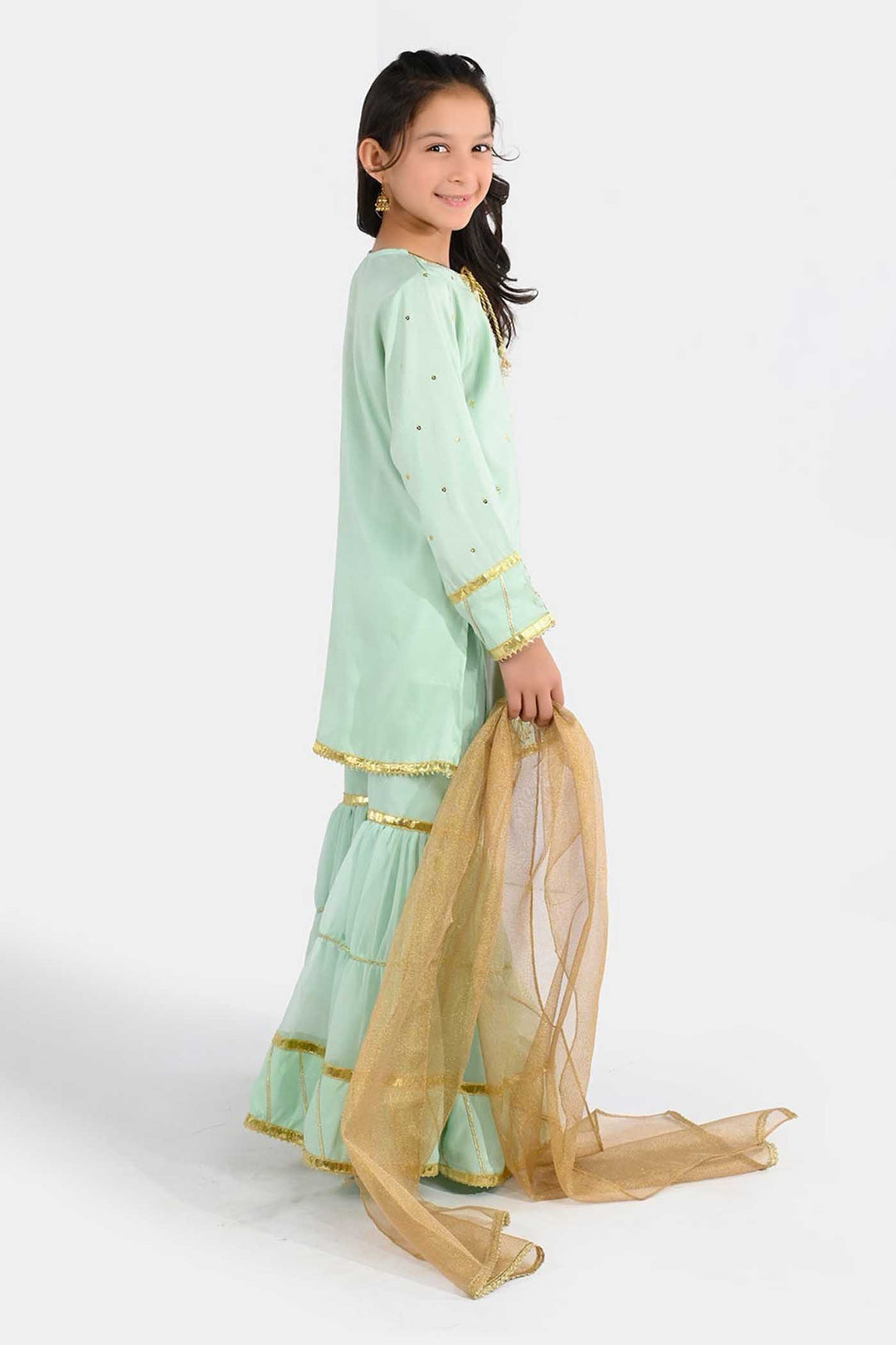 Girls Raw Silk 3-Piece Set (Chaman) - Mint Green