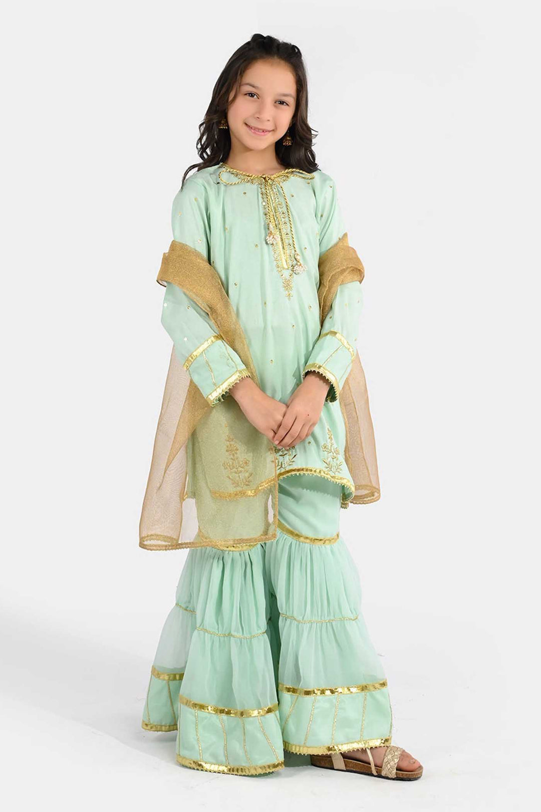 Girls Raw Silk 3-Piece Set (Chaman) - Mint Green