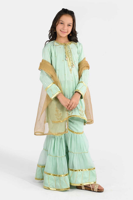 Girls Raw Silk 3-Piece Set (Chaman) - Mint Green
