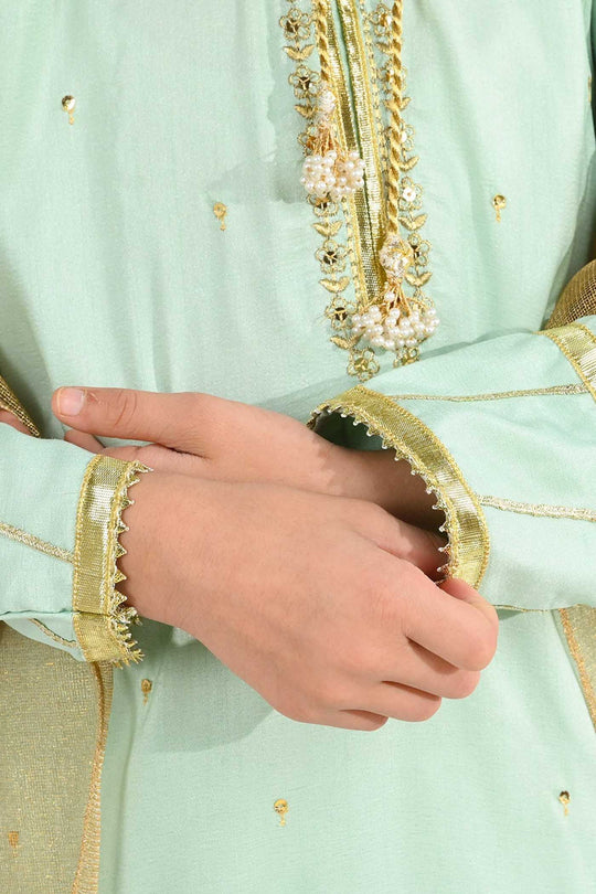 Girls Raw Silk 3-Piece Set (Chaman) - Mint Green