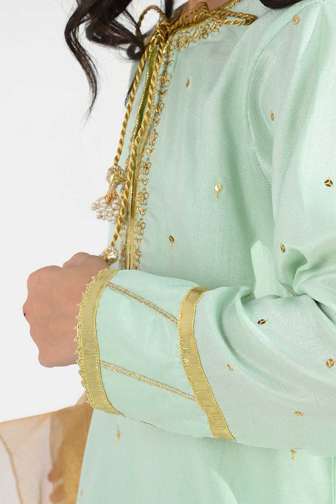 Girls Raw Silk 3-Piece Set (Chaman) - Mint Green