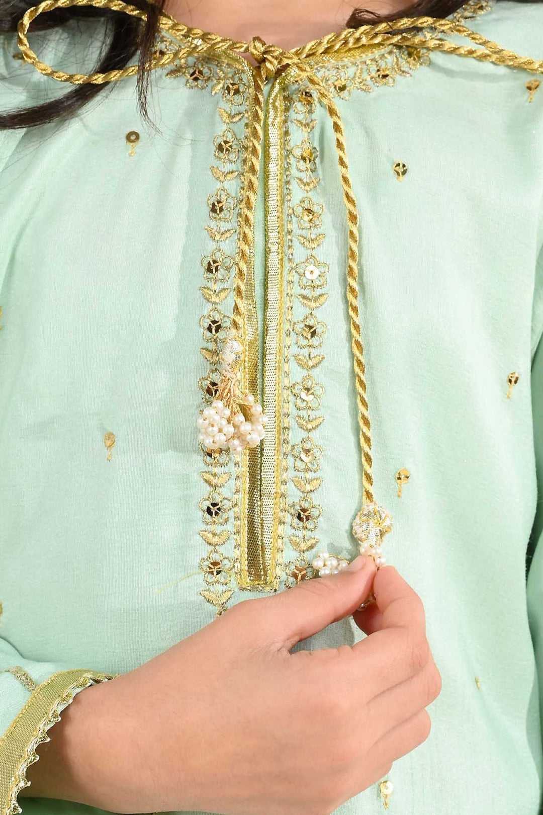 Girls Raw Silk 3-Piece Set (Chaman) - Mint Green
