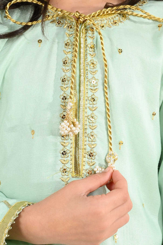 Girls Raw Silk 3-Piece Set (Chaman) - Mint Green
