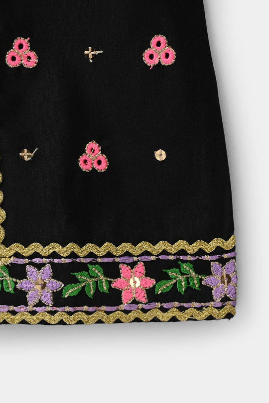 Infant Girls Raw Silk 2-Piece Set (Mah-E-Rang) - Black