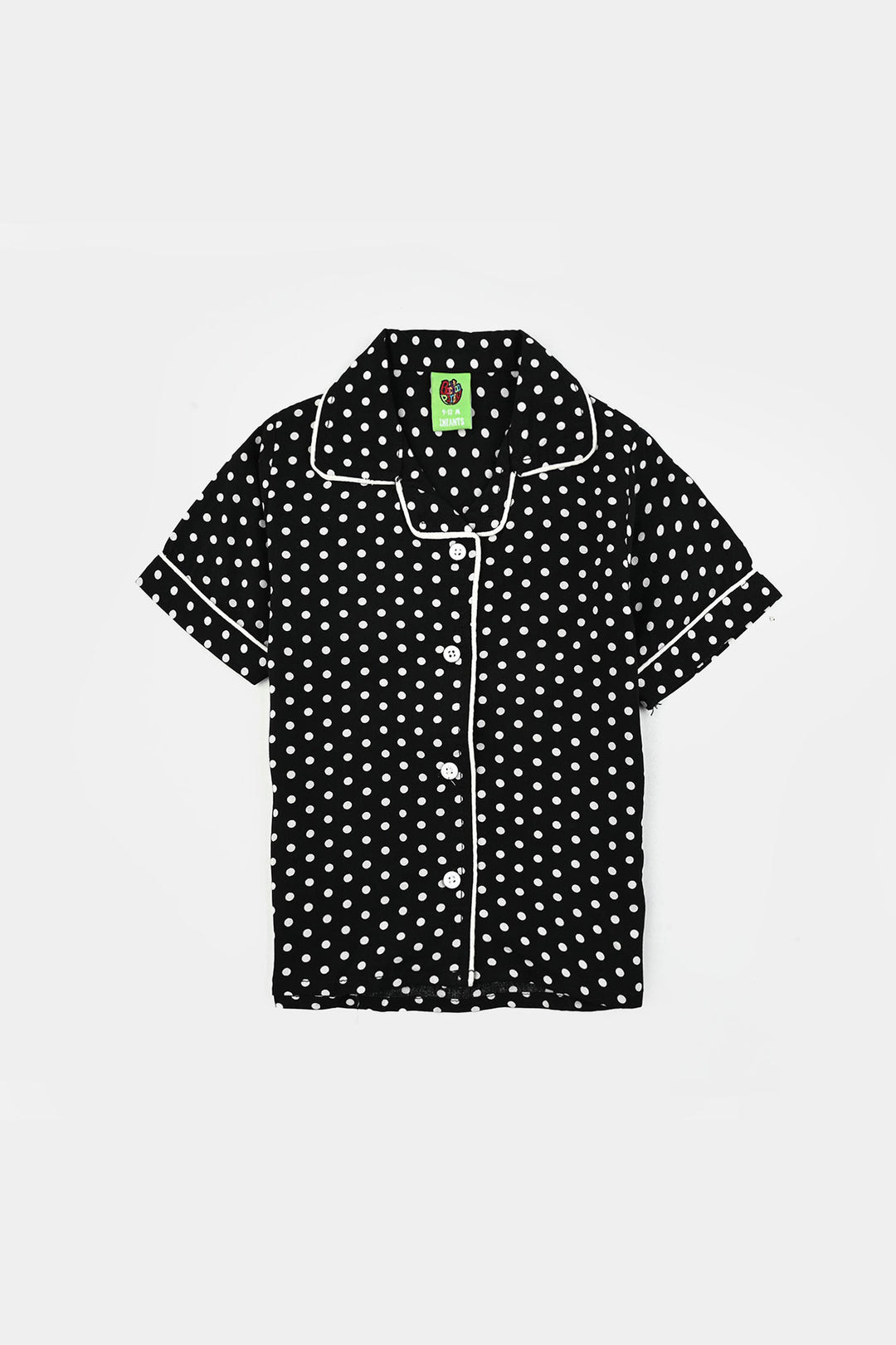 Infant Girls Viscose Night Suit - Polka Dot - Black