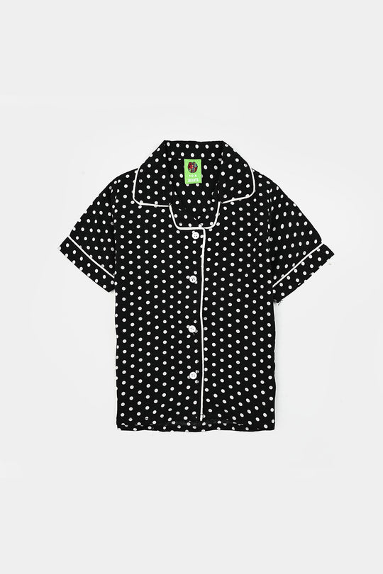 Infant Girls Viscose Night Suit - Polka Dot - Black