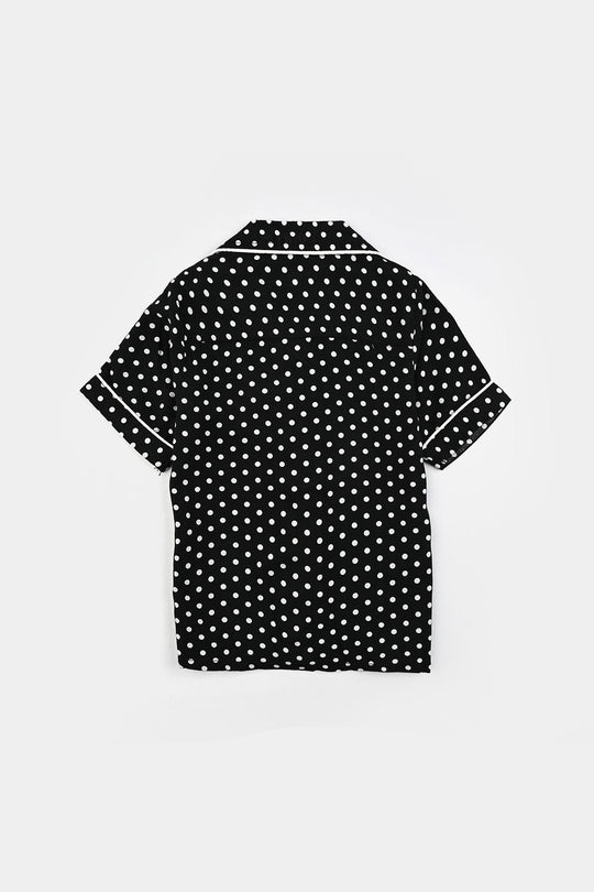 Infant Girls Viscose Night Suit - Polka Dot - Black