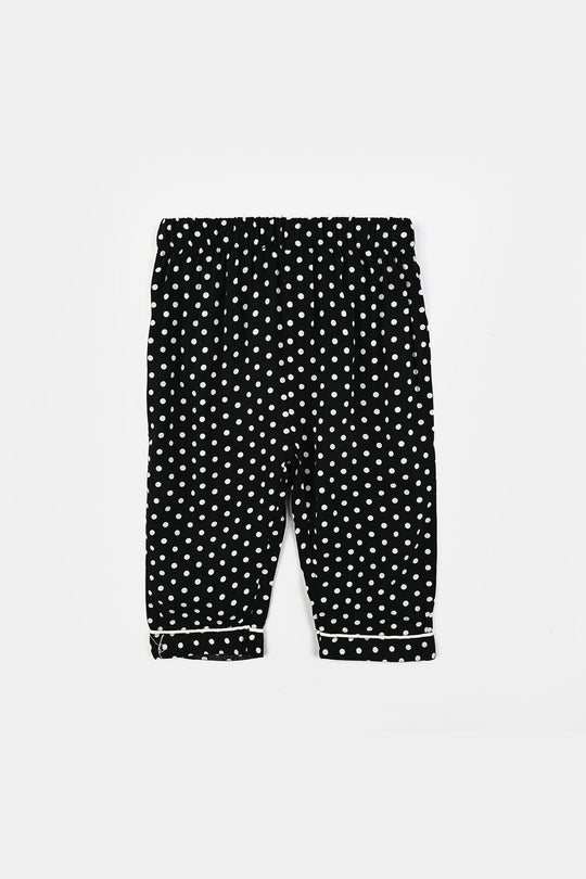 Infant Girls Viscose Night Suit - Polka Dot - Black