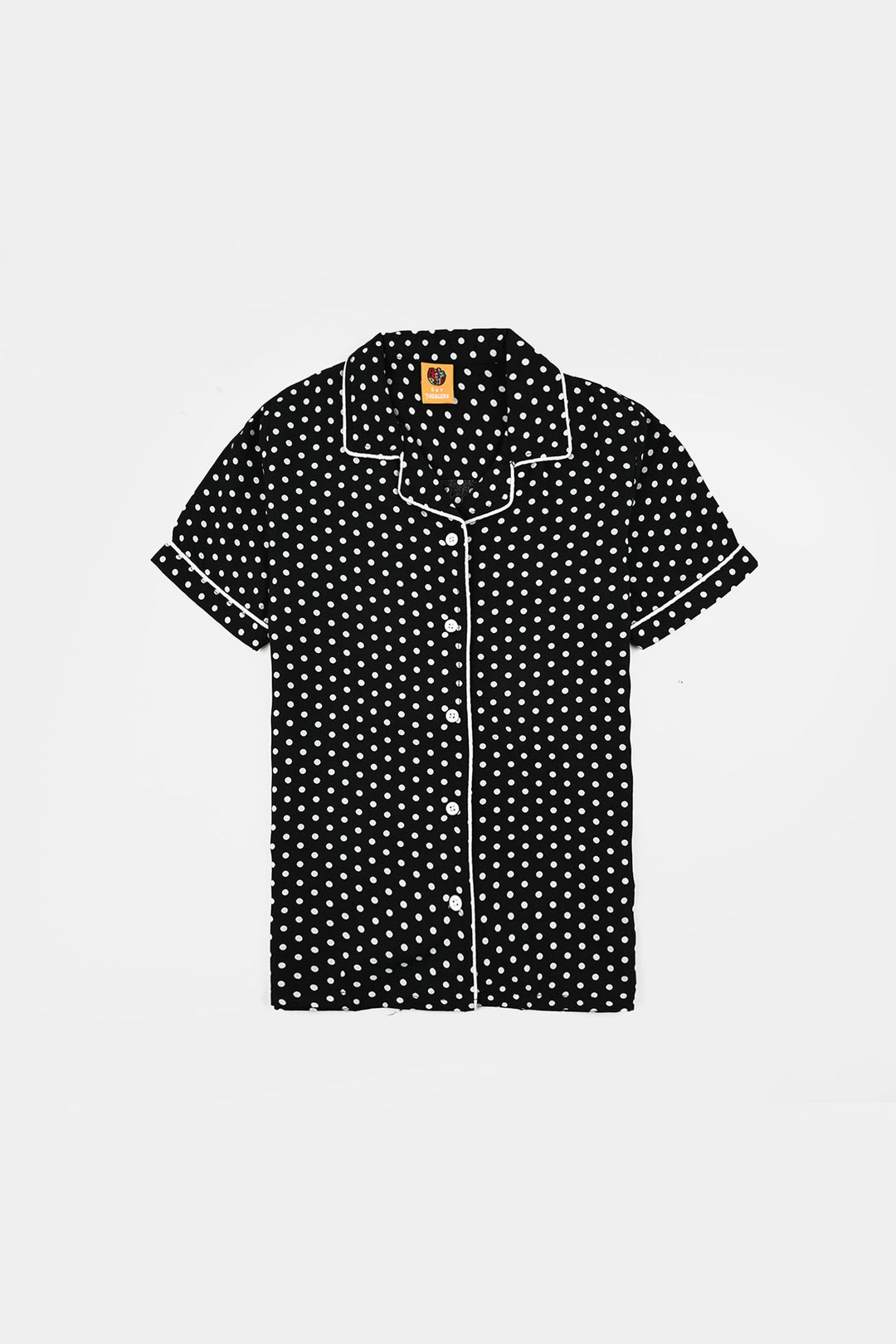 Girls Viscose Night Suit (Polka Dot) - Black