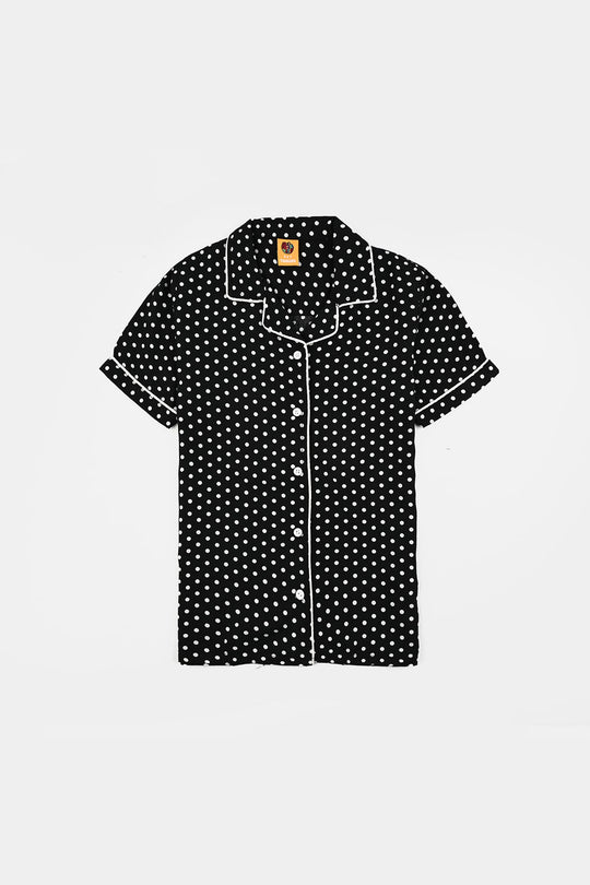 Girls Viscose Night Suit (Polka Dot) - Black
