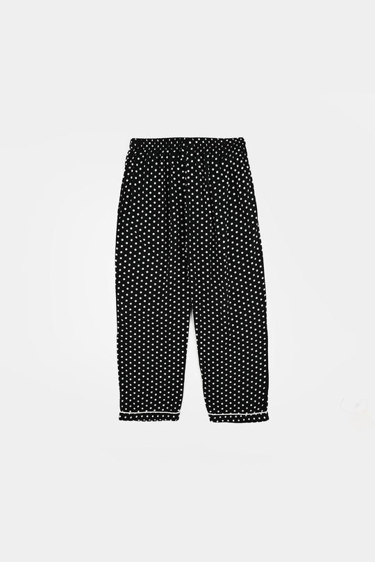 Girls Viscose Night Suit (Polka Dot) - Black