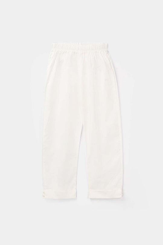 Girls Cotton Pant Cuff - White