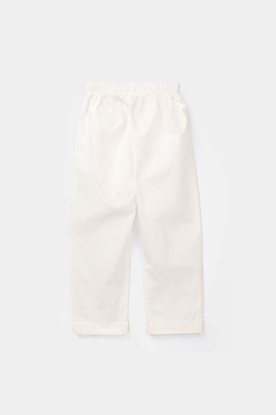 Girls Cotton Pant Cuff - White