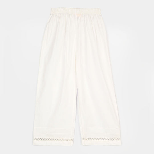 Girls Cotton Culotte Pintex - White