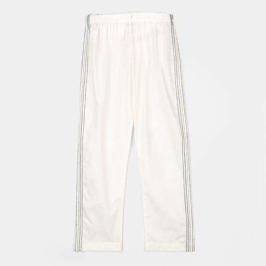 Girls Cotton Pant Stitches - White