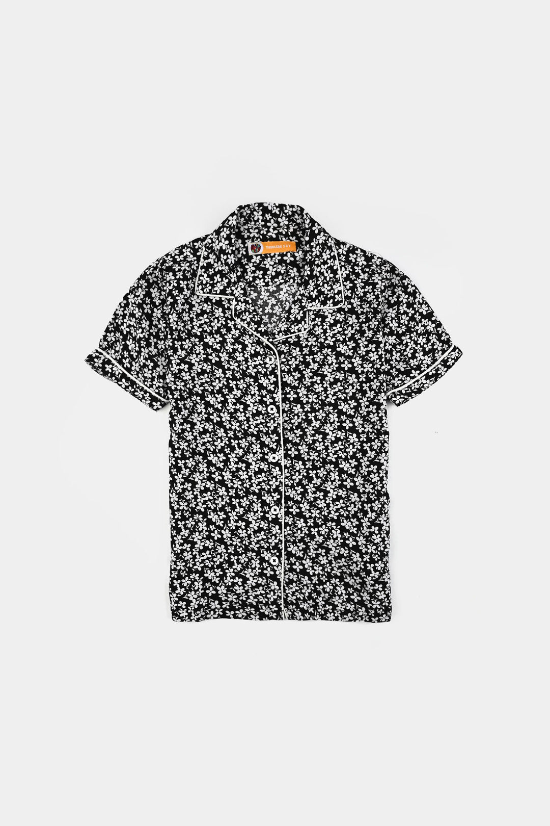 Girls Viscose Night Suit (White Floral) - Black