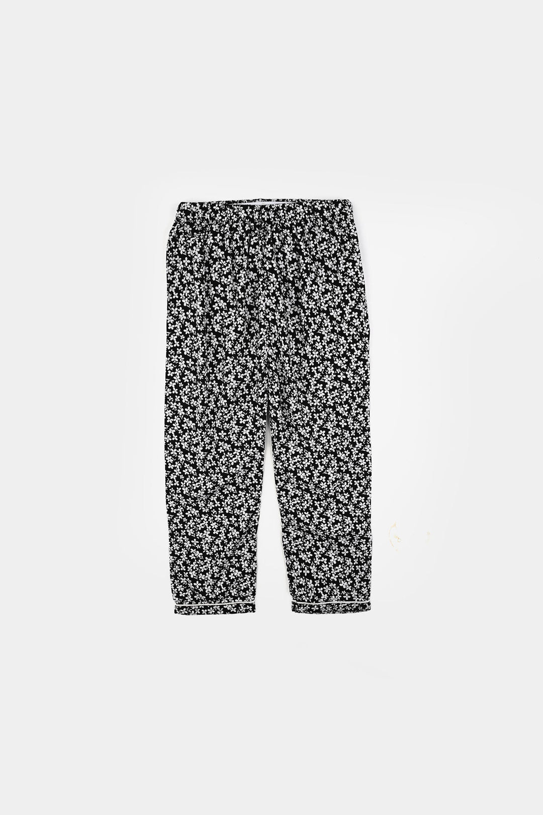 Girls Viscose Night Suit (White Floral) - Black