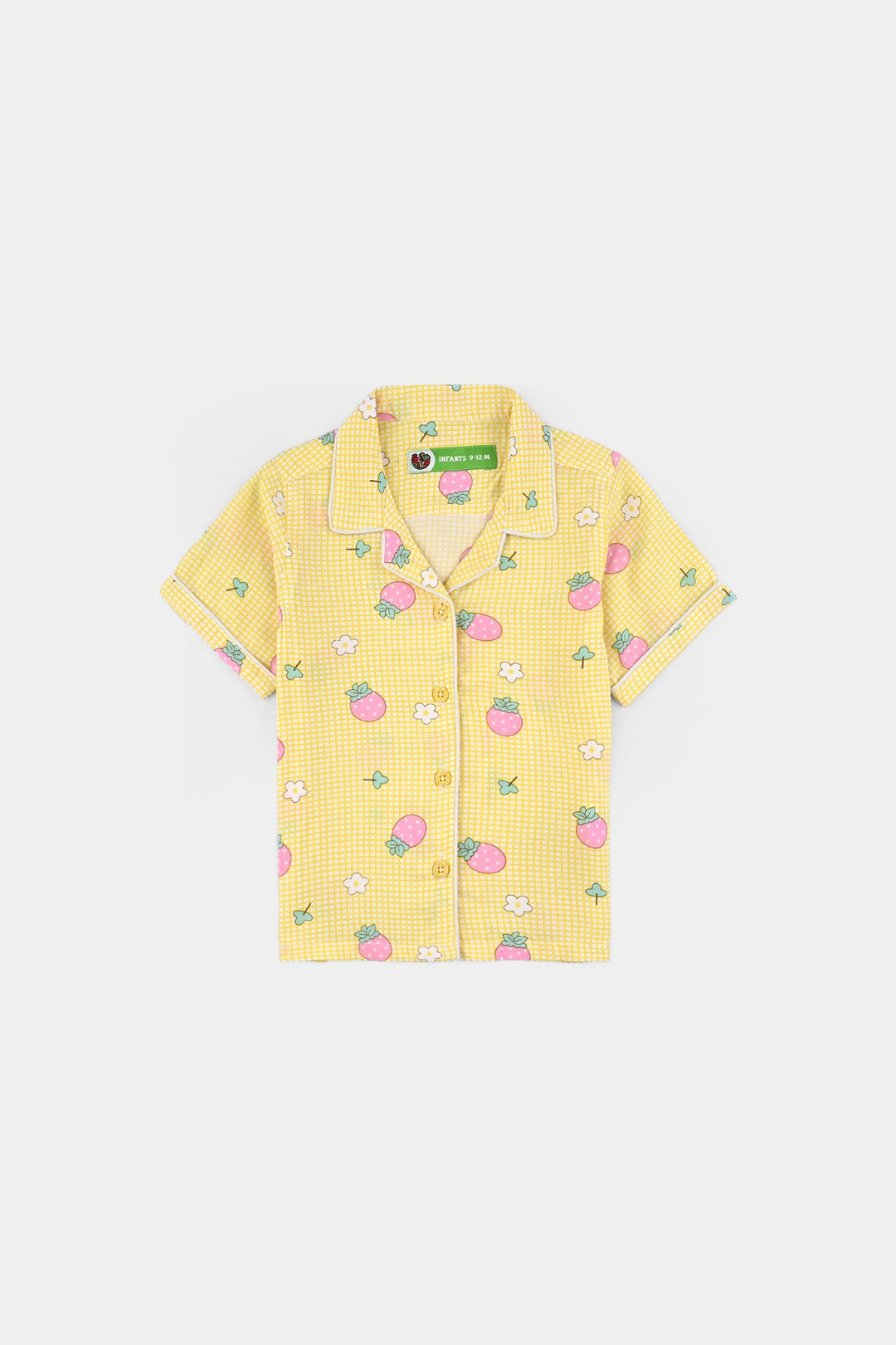 Infant Girls Viscose Night Suit - Strawberry - Yellow