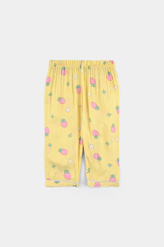 Infant Girls Viscose Night Suit - Strawberry - Yellow