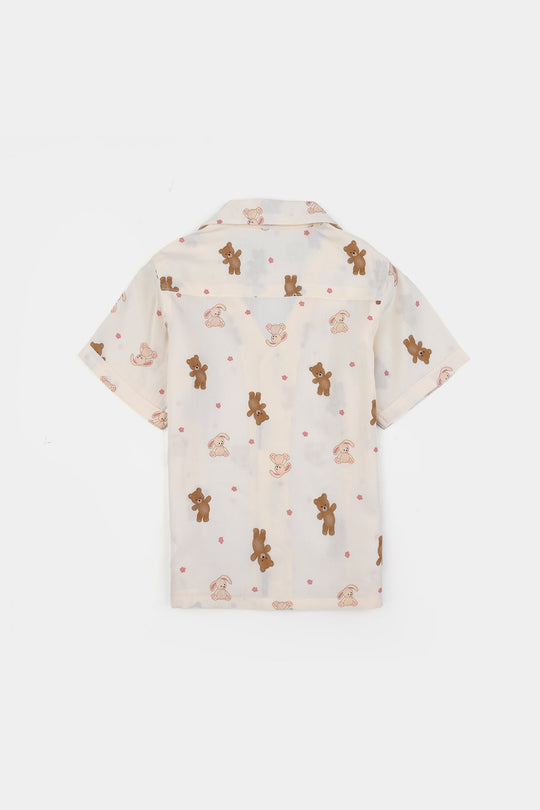 Infant Boys Viscose Night Suit (Teddy) - Off White