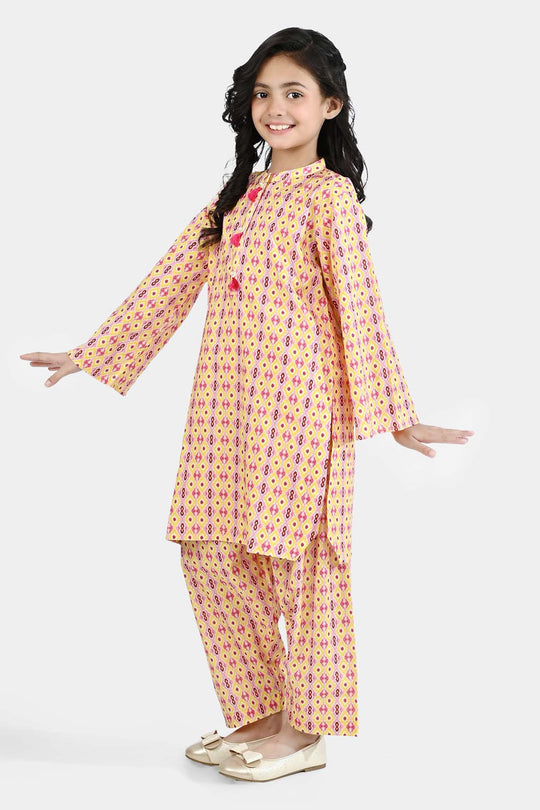 Girls Cotton Printed 2Pcs Ikhat-Multi