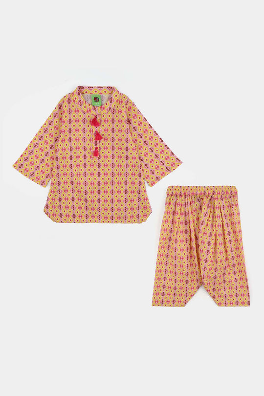 Infant Girls Cotton Printed 2Pcs Ikhat-Multi