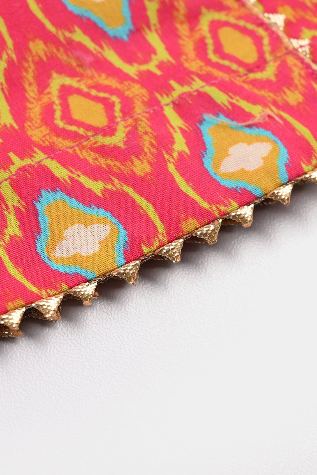 Girls Cotton Printed 3Pcs Pink Koti-Multi