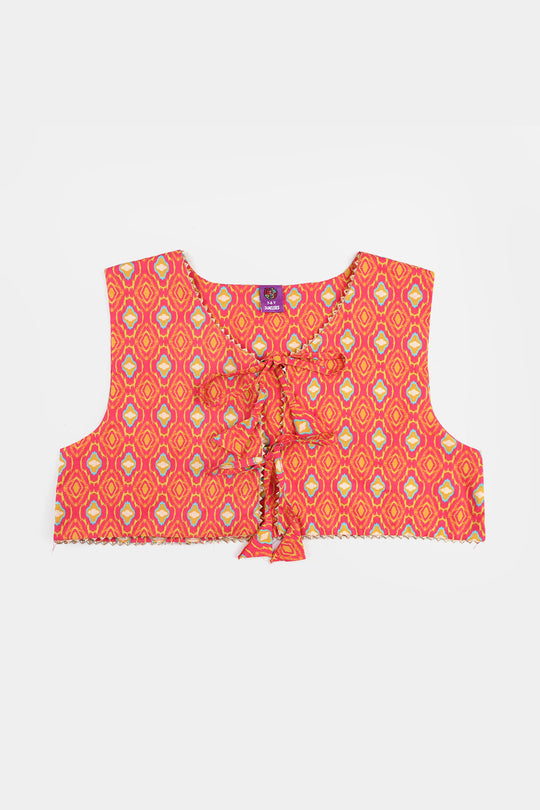 Girls Cotton Printed 3Pcs Pink Koti-Multi