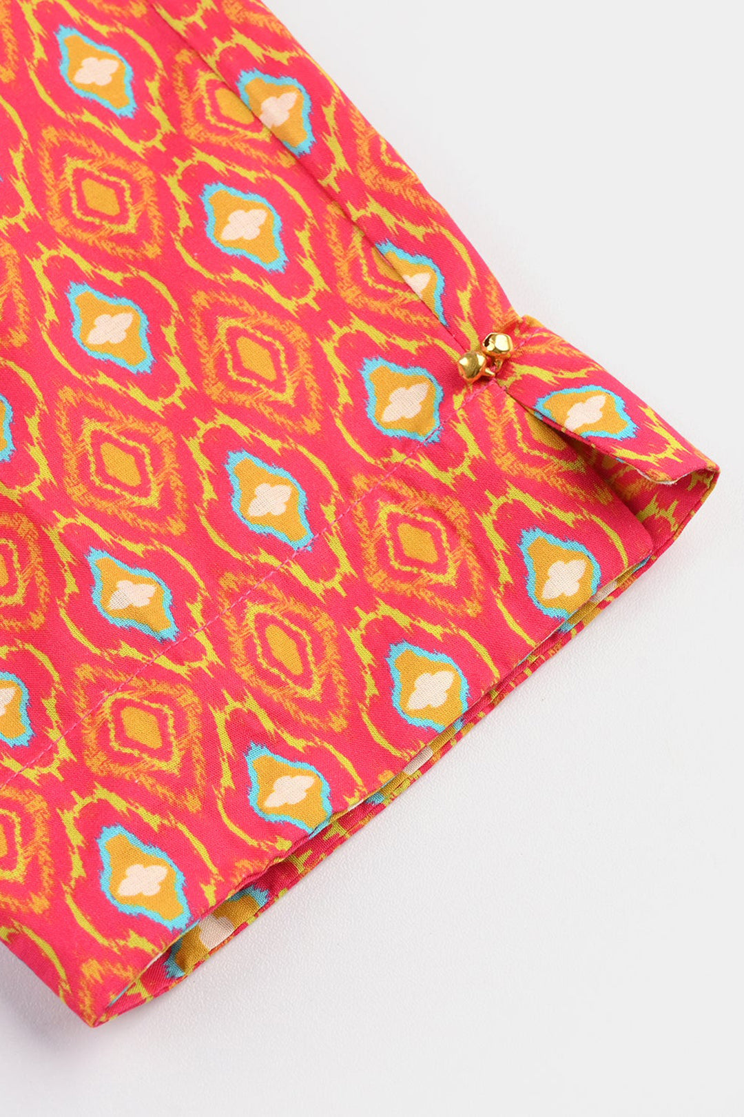 Girls Cotton Printed 3Pcs Pink Koti-Multi