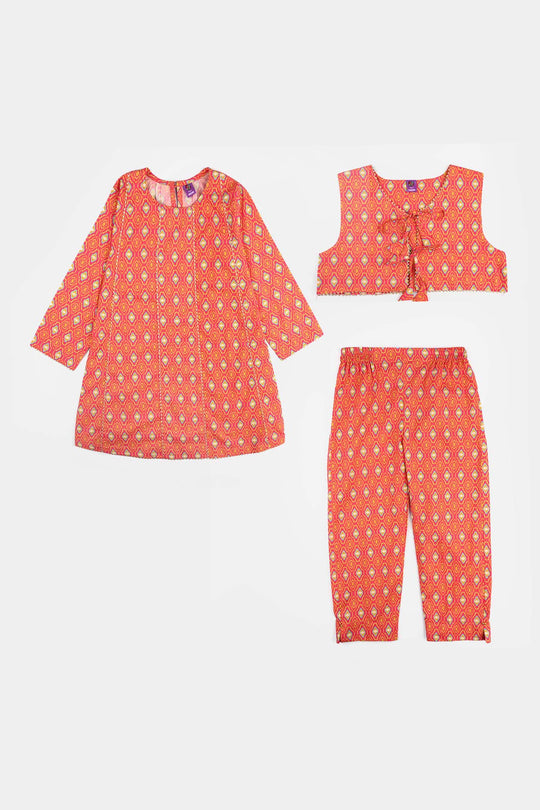 Teens Girls Cotton Printed 3Pcs Koti - Multi