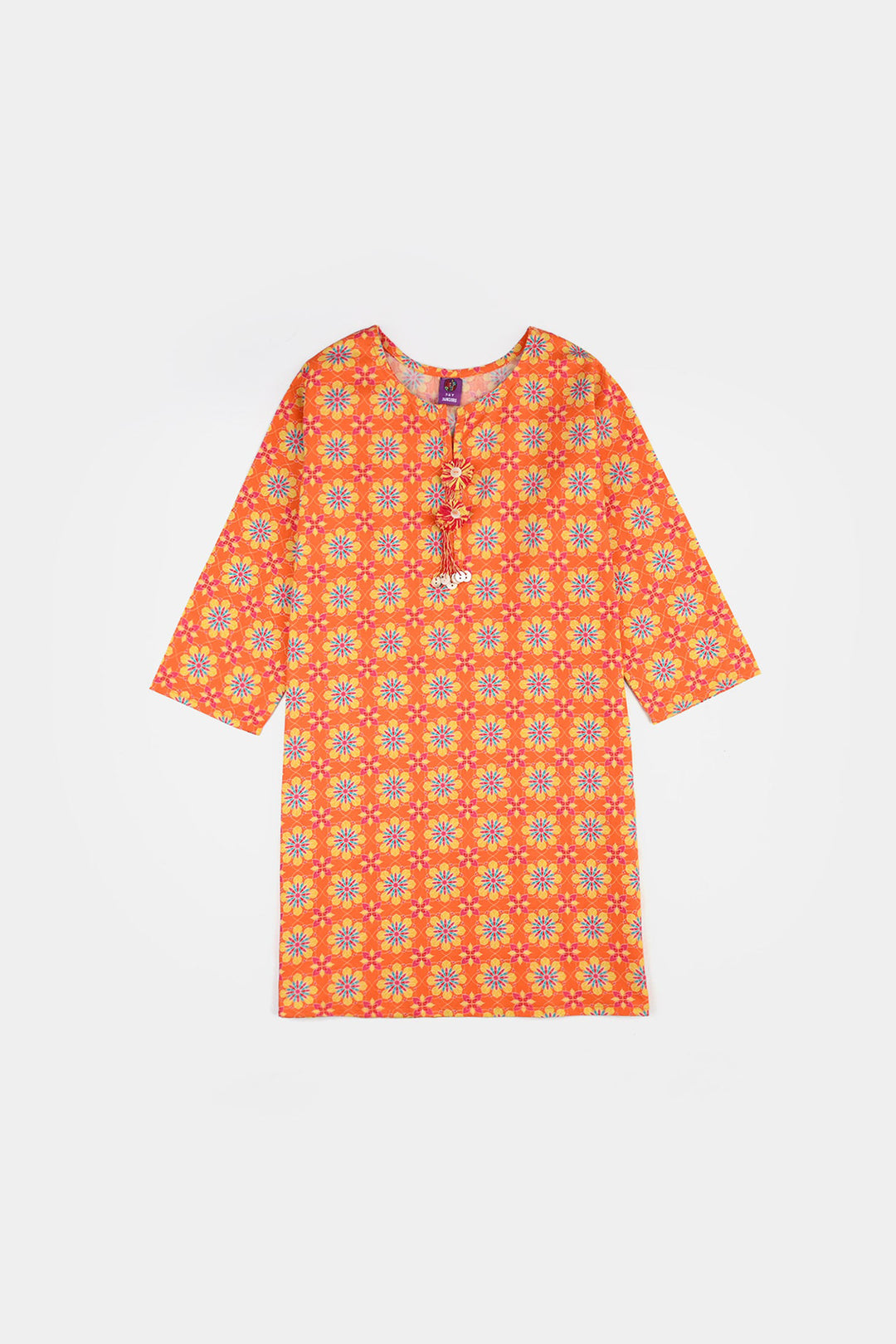 Girls Cotton Printed 2Pcs Orchid-ORANGE