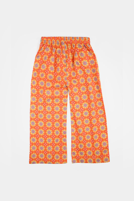 Girls Cotton Printed 2Pcs Orchid-ORANGE