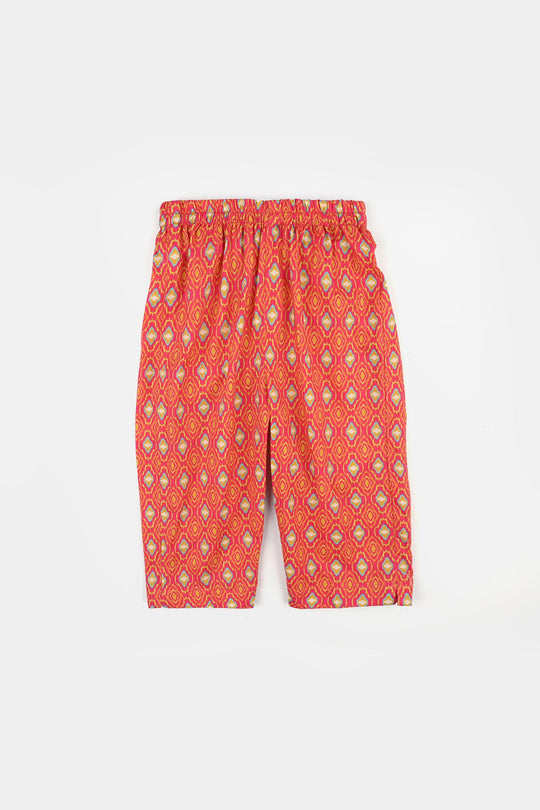 Infant Girls Cotton Printed 3Pcs Pink Koti - Multi