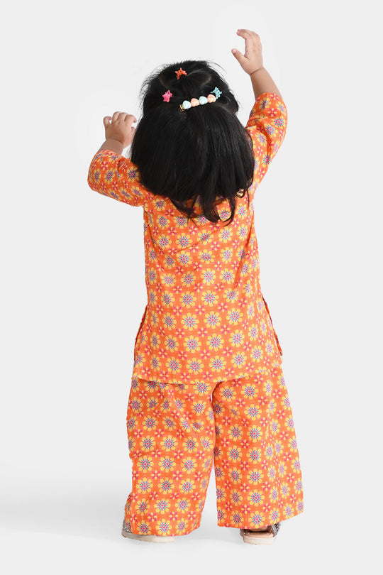 Infant Girls Cotton Printed 2Pcs Orchid - Orange